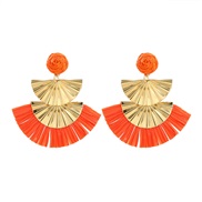 ( Orange)occidental style retro personality sector Metal leaves ear stud handmade