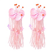 (57299 PK)Bohemia tassel ethnic style beads tassel ear stud earrings woman flowers sequin