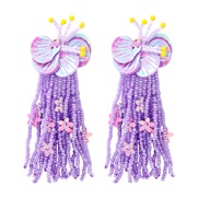 (57299 PP)Bohemia tassel ethnic style beads tassel ear stud earrings woman flowers sequin