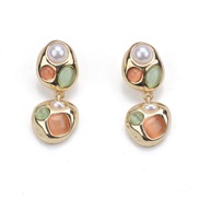 ( orangegreen )ins wind occidental style ear stud geometry pendant Pearl earrings Alloy diamond Earring earring