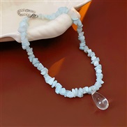 ( light blue  necklace)retro natural Irregular resin drop necklace high samll geometry temperament woman