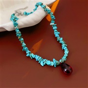 ( blue necklace)retro natural Irregular resin drop necklace high samll geometry temperament woman