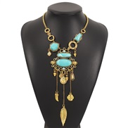 (gookin )occidental style ethnic style exaggerating pattern embed turquoise Alloy necklace  retroY chain