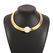 ( Gold)occidental style samll trend big Pearl Metal textured necklace  exaggerating personality high snake chain Collar