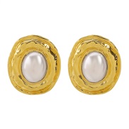 ( Gold)E occidental style temperament earrings woman  brief all-Purpose Round Alloy embed Pearl fashion ear stud