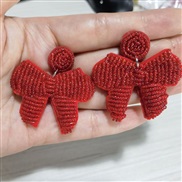 ( red)occidental style handmade weave beads bow Earring personalityins wind high bow earrings