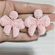 ( Pink)occidental style handmade weave beads bow Earring personalityins wind high bow earrings