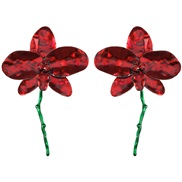 ( Set in drill red) occidental style exaggerating enamel flowers earrings wind fashion sweet all-Purpose high Earring