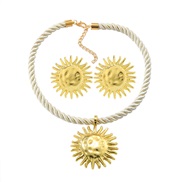 ( white)fashion wind Alloy sun pendant necklace earrings set occidental style personality all-Purpose wind woman