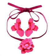 ( red)occidental style flowers personality samll exaggerating flowers multicolor necklace earrings set woman