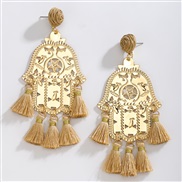 ( light brown)occidental style Bohemian style Alloy pattern geometry tassel long style earrings high tassel Earring