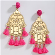 ( rose Red)occidental style Bohemian style Alloy pattern geometry tassel long style earrings high tassel Earring