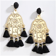 ( black)occidental style Bohemian style Alloy pattern geometry tassel long style earrings high tassel Earring