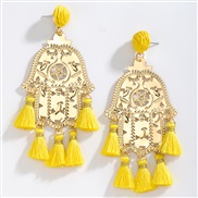 ( yellow)occidental style Bohemian style Alloy pattern geometry tassel long style earrings high tassel Earring