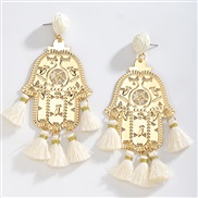 ( white)occidental style Bohemian style Alloy pattern geometry tassel long style earrings high tassel Earring