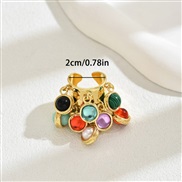 (JZ1216)brief occidental style samll wind lady opening ring personality embed color gem circle