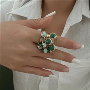 ( 2 Ligh  Gold  794)occidental style exaggerating retro color gem Pearl tassel ring woman  personality turquoise loveRi