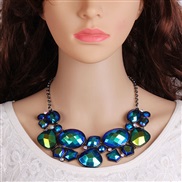 occidental style  colorful diamond geometry gem necklace  exaggerating clavicle chain woman