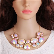 occidental style  colorful diamond geometry gem necklace  exaggerating clavicle chain woman