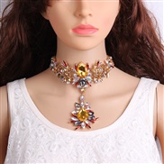 crystal gem flowers necklace  occidental style exaggerating fashion fashion woman