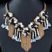 occidental style trend  Metal all-Purpose crystal flower tassel temperament collar short style necklace