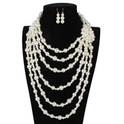 occidental style retro fashion necklace  exaggerating Alloy diamond Pearl flower sweater chain