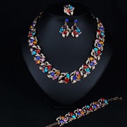 occidental style Colorful crystal gem four  necklace earrings ring bracelet  luxurious bride