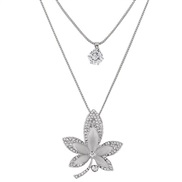 Korean style fashion  sweet flash diamond leaf Double layer temperament long necklace  sweater chain