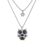 Korean style fashion  sweet flash diamond owl Double layer temperament long necklace  sweater chain