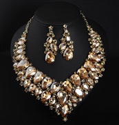 occidental style luxurious  super crystal glass gem necklace earrings set exaggerating