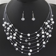 Korean style fashion  fine Bohemian style all-Purpose crystal Pearl mixing multilayer necklace