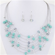 Korean style fashion  fine Bohemian style all-Purpose crystal ( turquoise ) mixing multilayer necklace  earrings